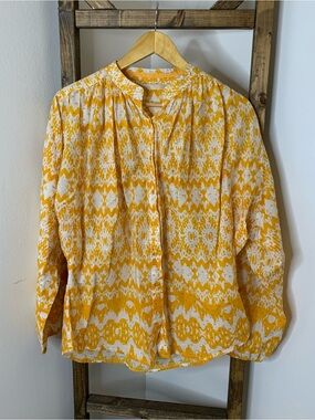 Lola Australia Women’s Yellow Patterned Button-Front Blouse Size S
